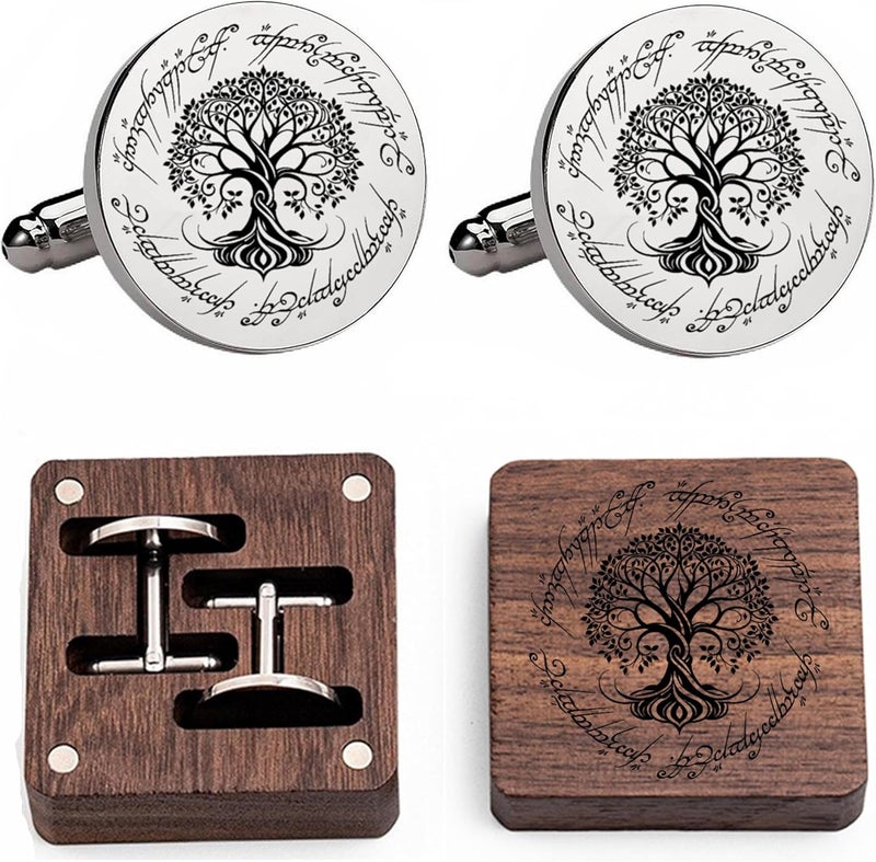 Vkooer Cufflinks For Men, White Tree Cufflinks Wedding Christmas Tree of Life Cuff Links Gift For Men Father Dad Husband - Image 1